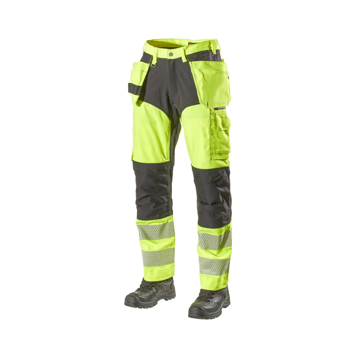 L.Brador Håndverksbukse 1075PB Heavy HiVis – gul/sort, framside