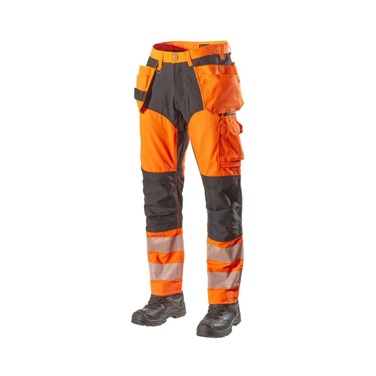 L.Brador Håndverksbukse 1075PB Heavy HiVis – oransje/sort, framside