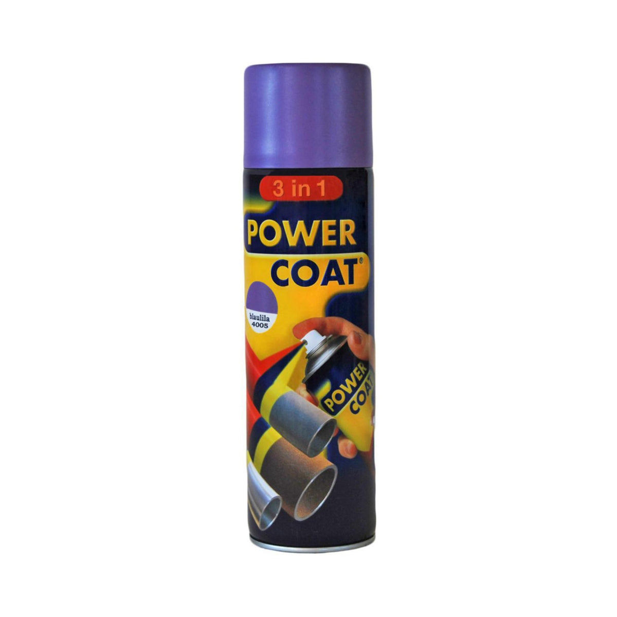 Power Coat 3 in 1 rustbeskyttende maling spray – blålilla (RAL 4005), framside