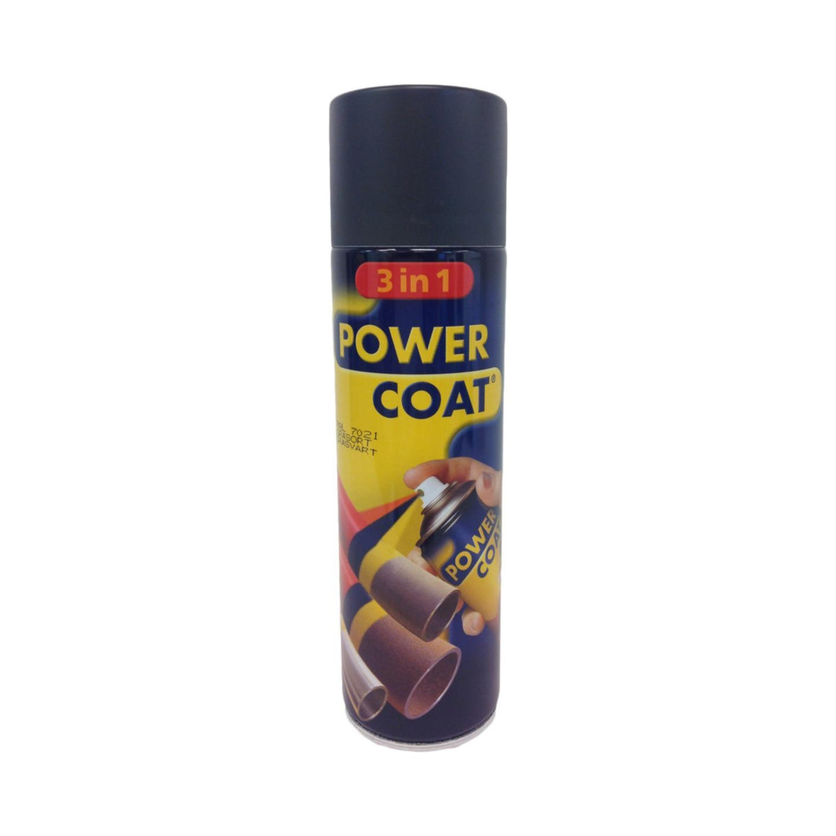 Power Coat 3 in 1 rustbeskyttende maling spray – gråsort (RAL 7021), framside