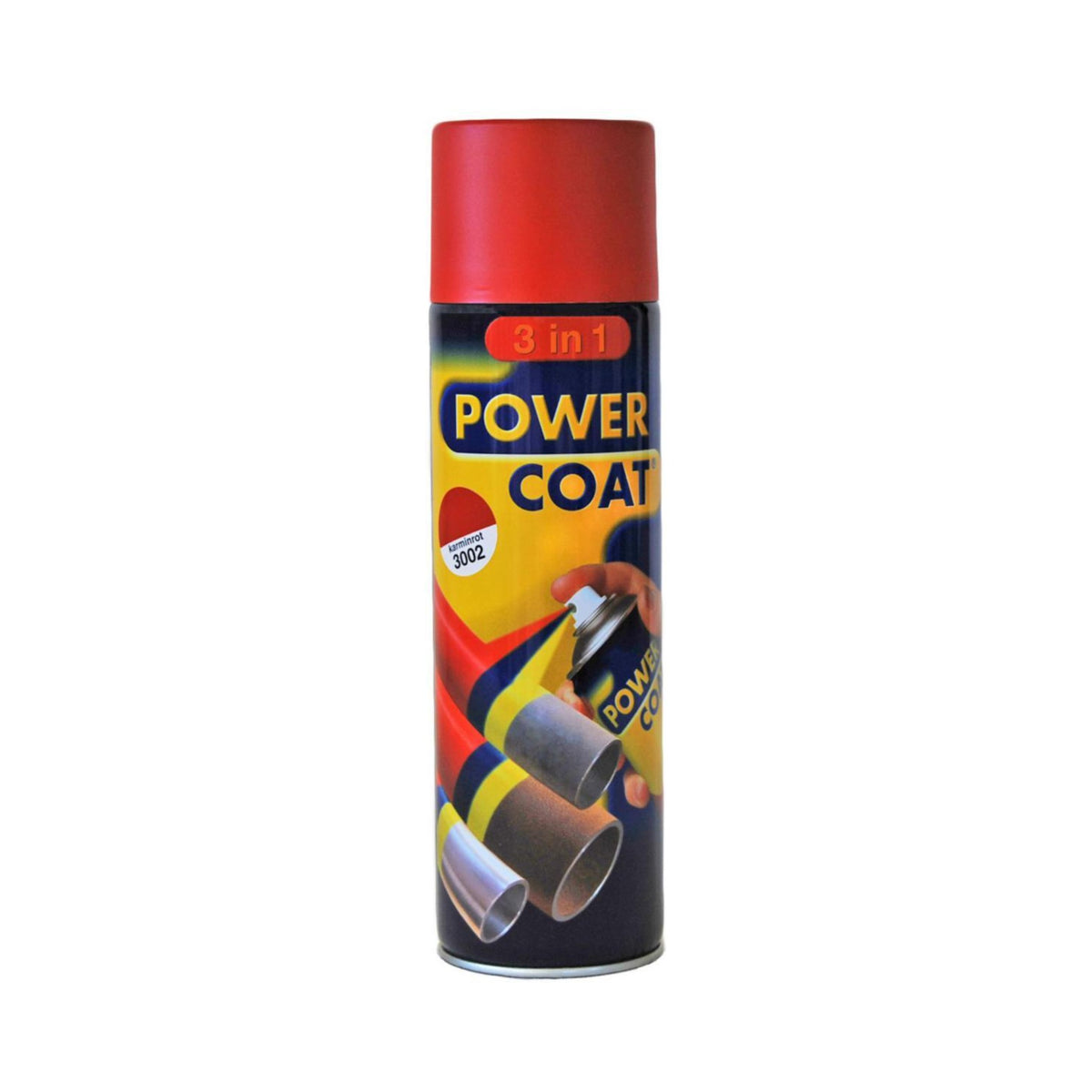Power Coat 3 in 1 rustbeskyttende maling spray – karminrød (RAL 3002), framside