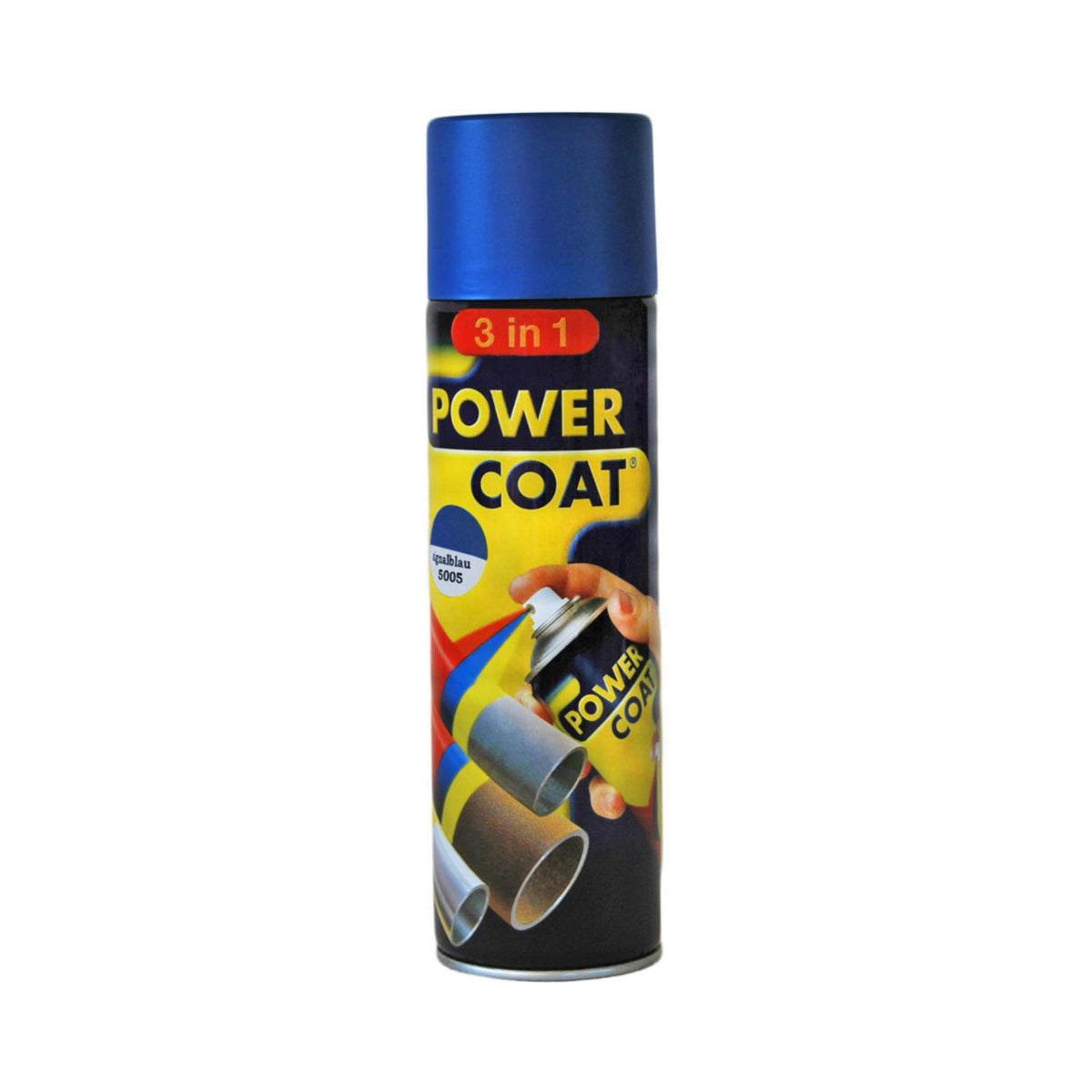 Power Coat 3 in 1 rustbeskyttende maling spray – mørk blå (RAL 5005), framside