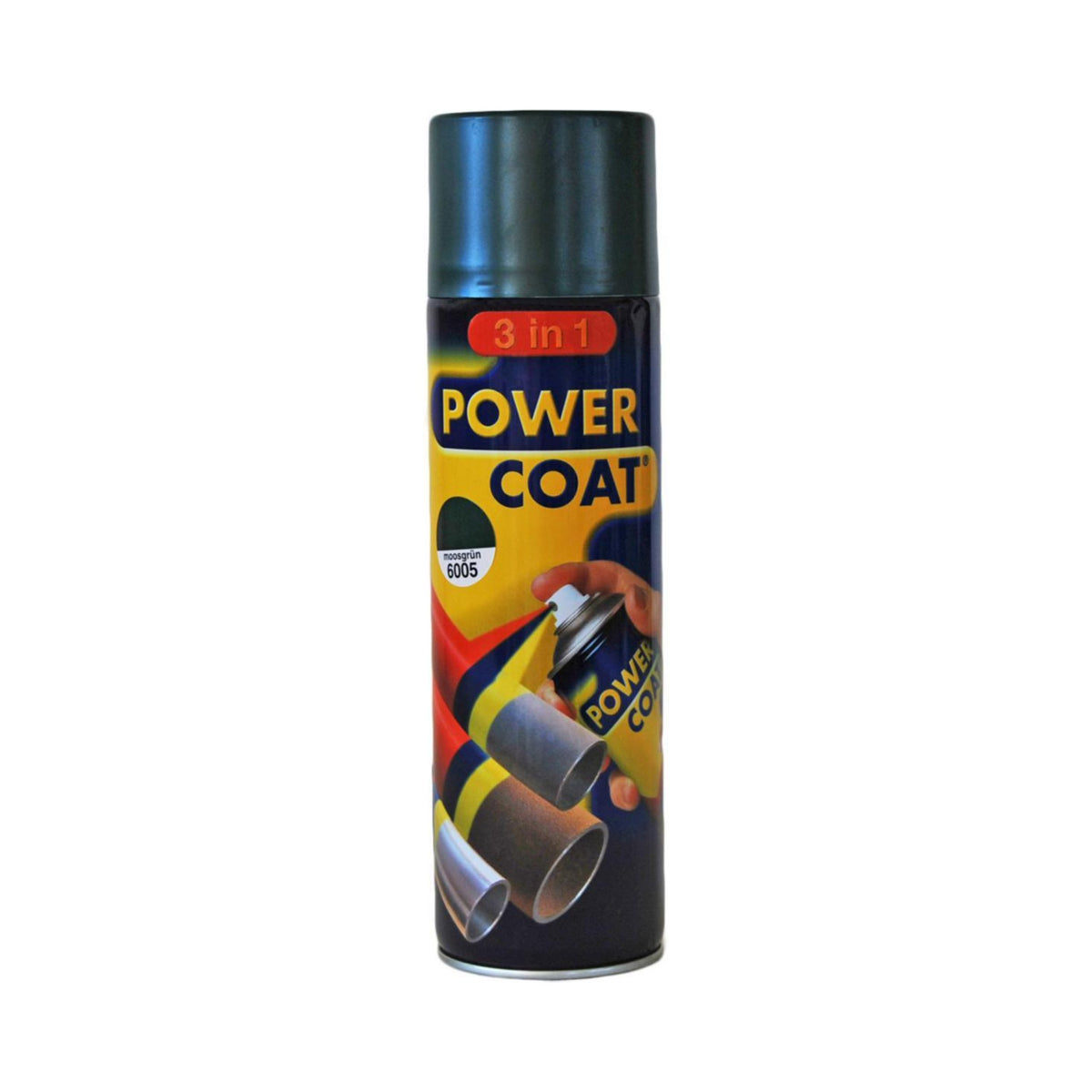 Power Coat 3 in 1 rustbeskyttende maling spray – mørkgrønn (RAL 6005), framside