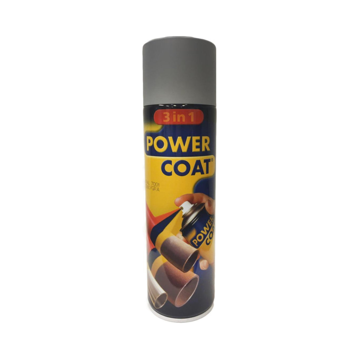 Power Coat 3 in 1 rustbeskyttende maling spray – sølv (RAL 7001), framside
