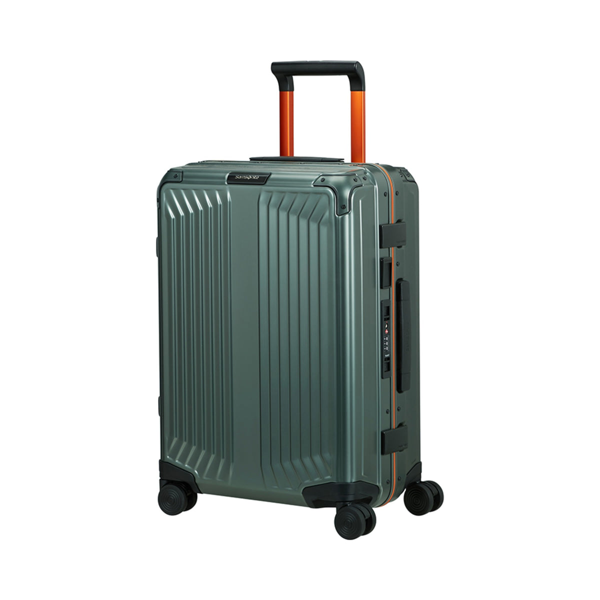 Samsonite Lite-Box Alu koffert med 4 hjul – Grønn/oransje
