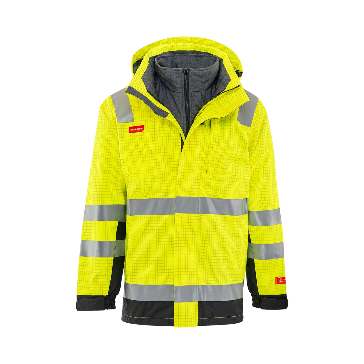 Strakofa Tor multinorm skalljakke kl. 3 – hivis gul/sort, detalj