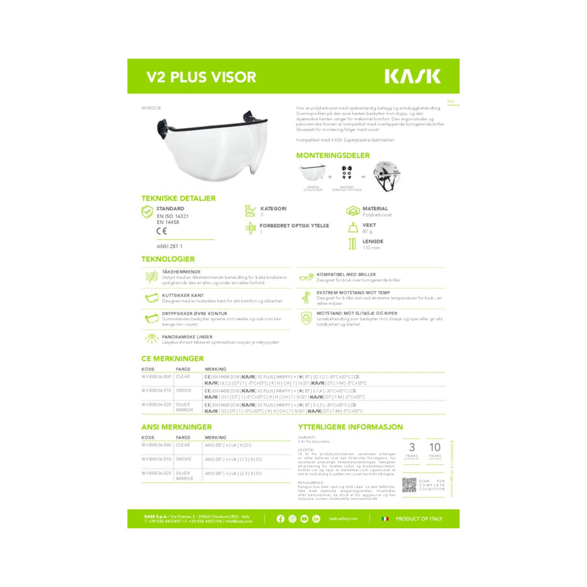 Kask V2 Plus visir for Superplasma – grå, bakside
