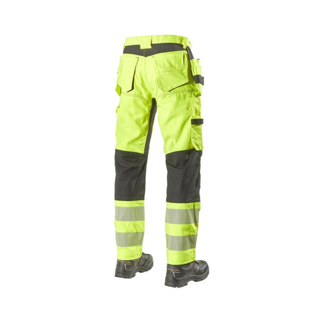 L.Brador Håndverksbukse 1075PB Heavy HiVis – gul/sort, bakside