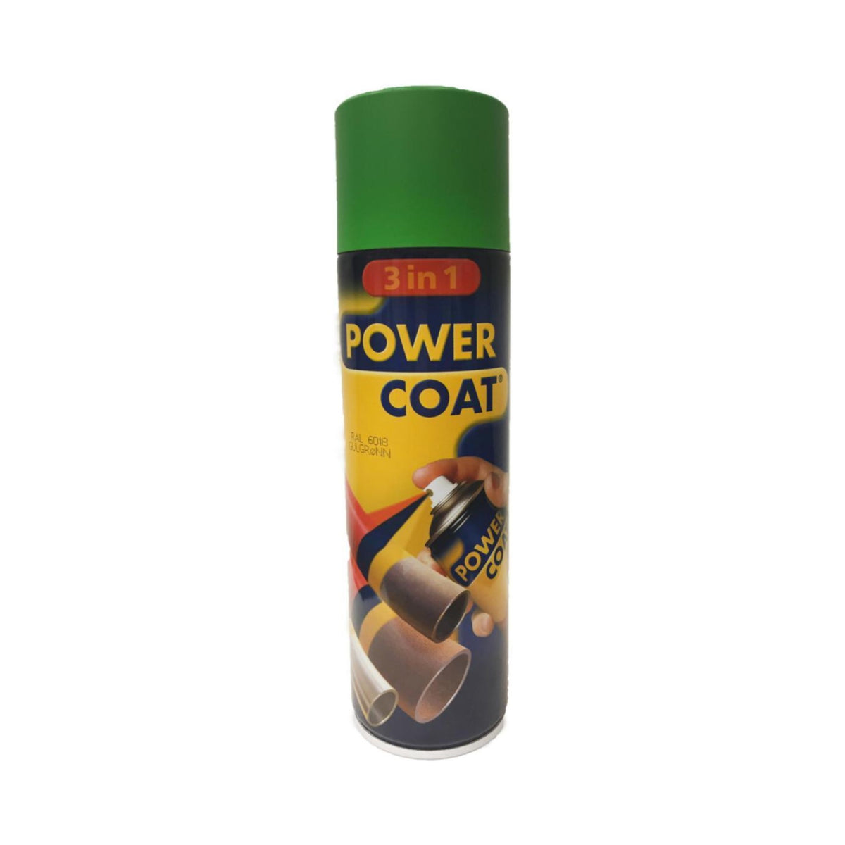 Power Coat 3 in 1 rustbeskyttende maling spray – grønn (RAL 6018), framside