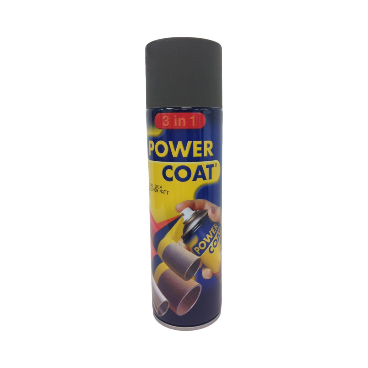 Power Coat 3 in 1 rustbeskyttende maling spray – guloliv matt (RAL 6014), framside