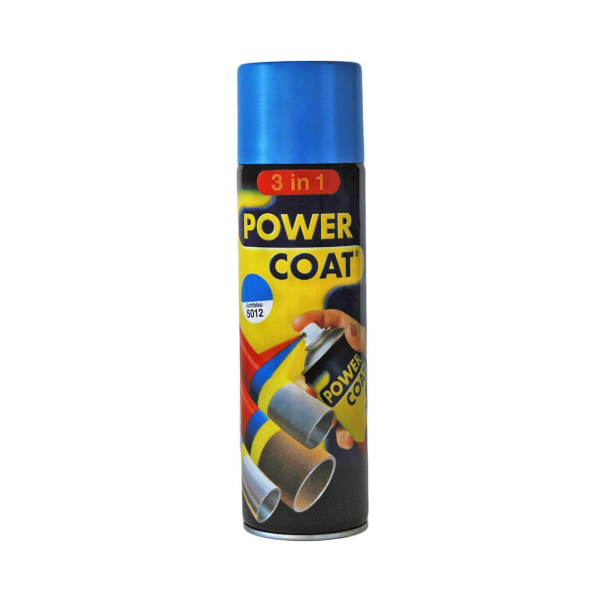 Power Coat 3 in 1 rustbeskyttende maling spray – lyseblå (RAL 5012), framside