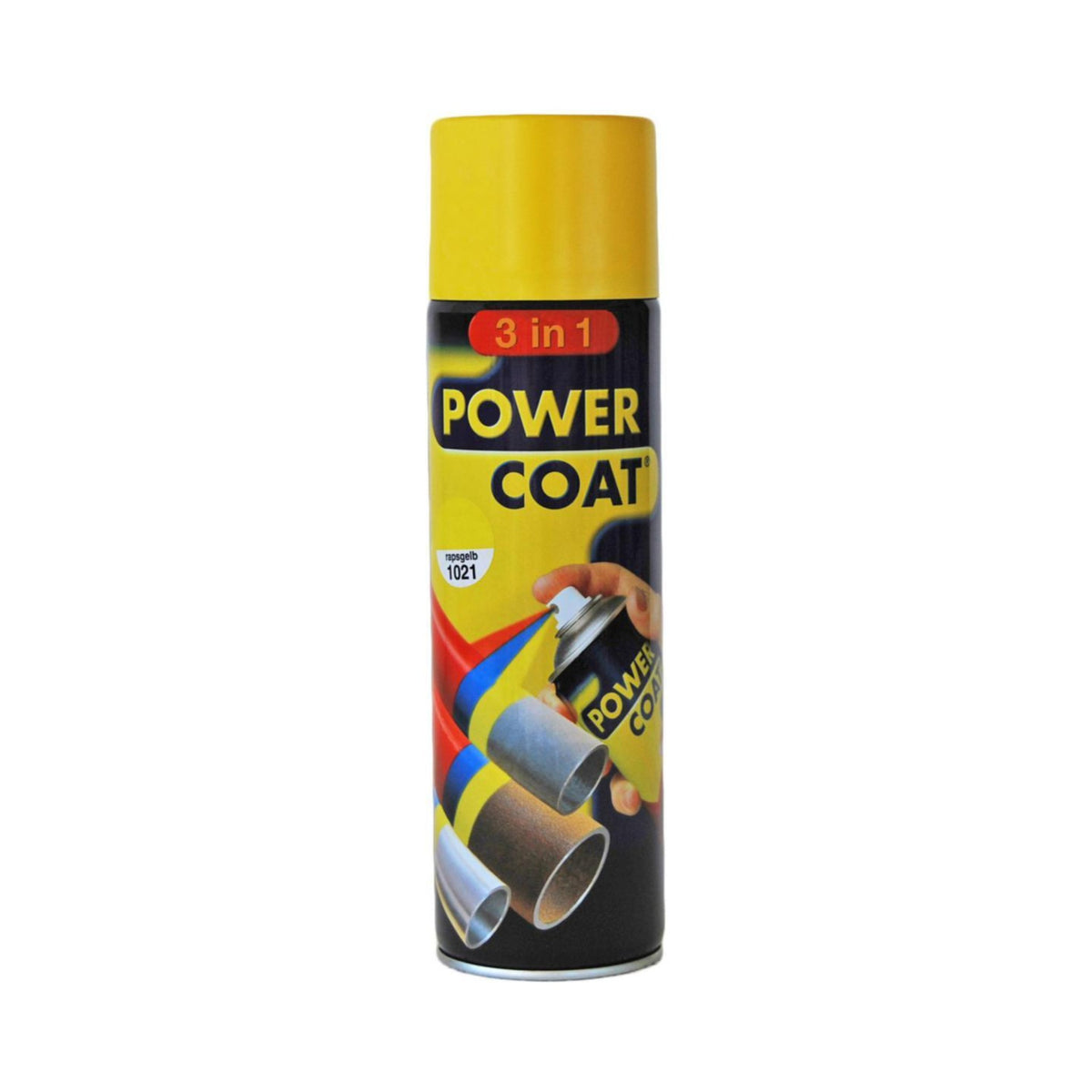 Power Coat 3 in 1 rustbeskyttende maling spray – rapsgul (RAL 1021), framside