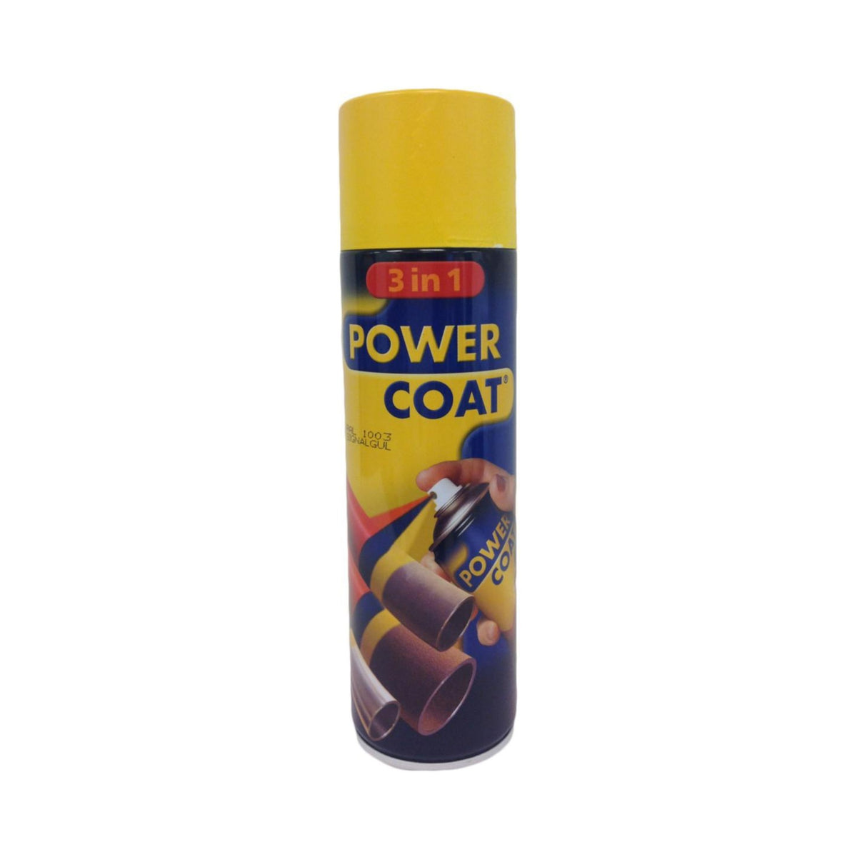 Power Coat 3 in 1 rustbeskyttende maling spray – signalgul (RAL 1003), framside