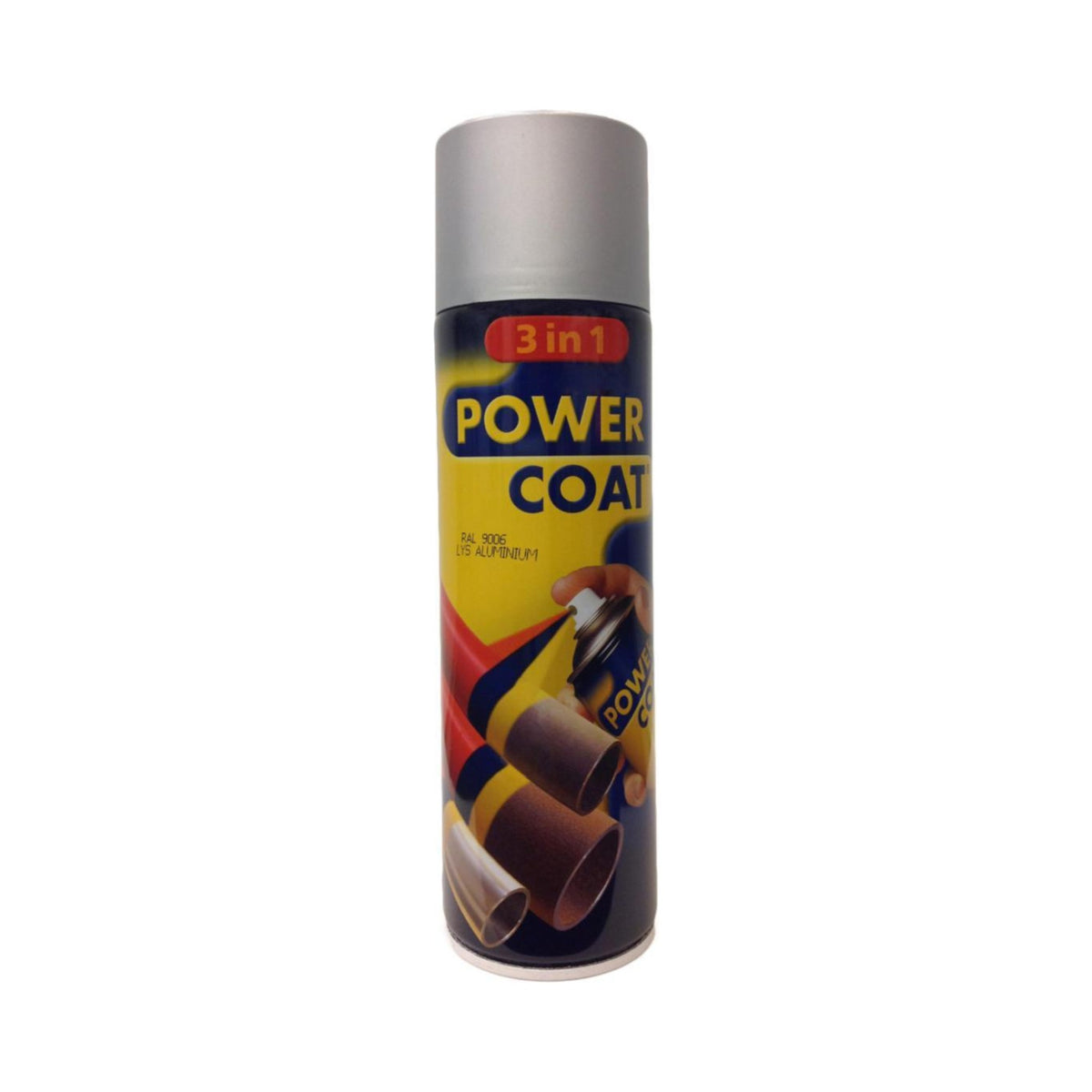 Power Coat 3 in 1 rustbeskyttende maling spray – sølvmetall (RAL 9006), framside