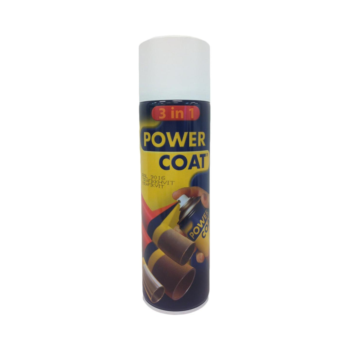Power Coat 3 in 1 rustbeskyttende maling spray – trafikkhvit (RAL 9016), framside