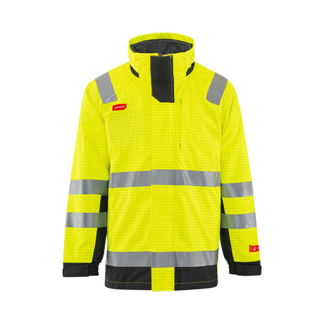 Strakofa Tor multinorm skalljakke kl. 3 – hivis gul/sort, detalj