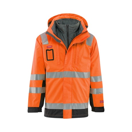 Strakofa Tor multinorm skalljakke kl. 3 – hivis oransje/sort, detalj